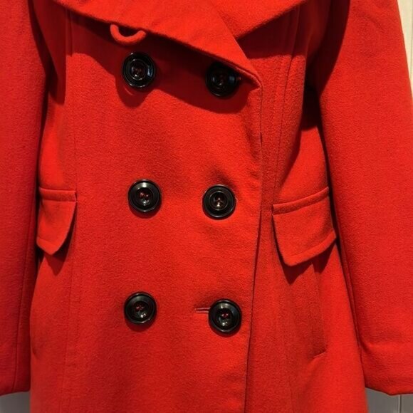 Giacca Red Wool Blend Double Breasted Pea Coat Size M - Picture 4 of 13